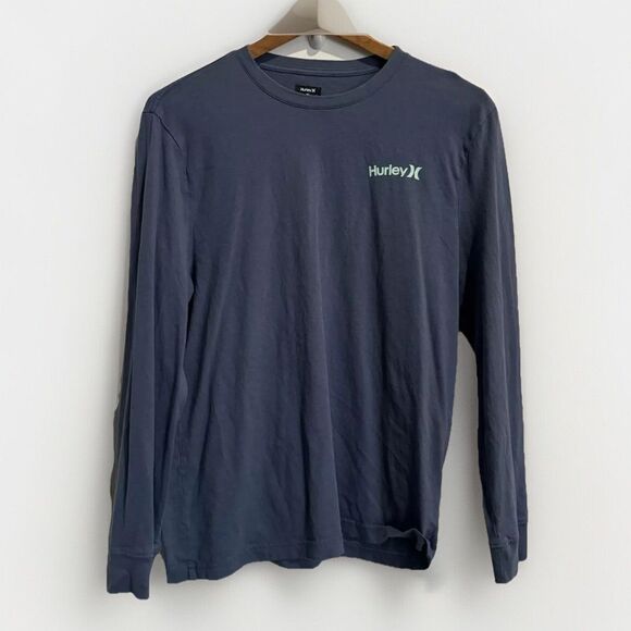 Hurley Mens Long Sleeve T-Shirt 100% Cotton Navy Size Medium Graphic Tee - Picture 1 of 8
